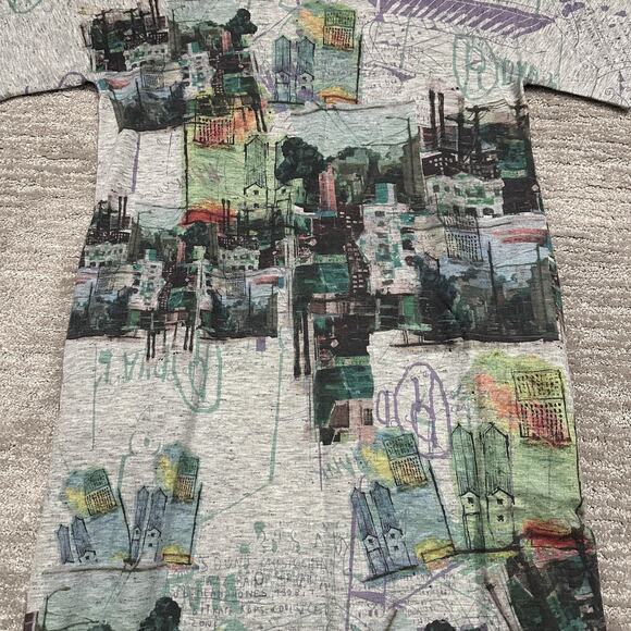 Iroah Dress Womens XS Gray Cityscape Graphic T Shirt Midi Pockets Art Print USA - Picture 6 of 13
